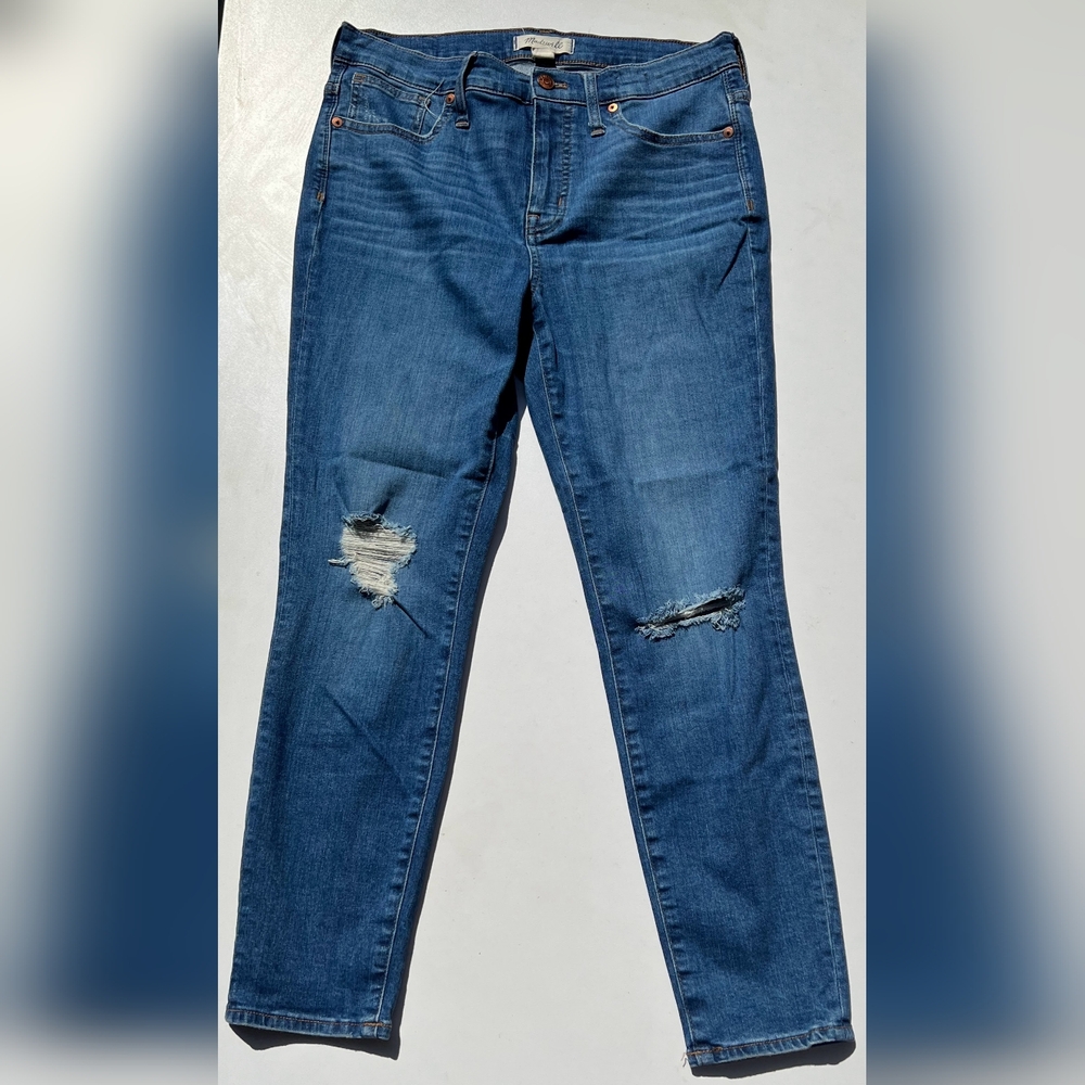 Madewell Blue Distressed Straight Leg Jeans - Picture 2 of 8